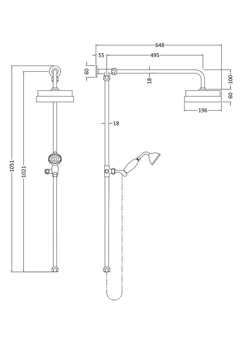 Nuie Dual Function Rigid Riser Kit Chrome (A3606) line drawing