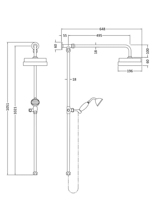 Nuie Dual Function Rigid Riser Kit Chrome (A3606) line drawing