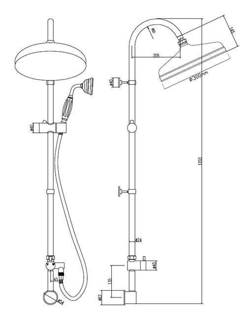 Nuie Dual Rigid Riser Kit Chrome (A3238) line drawing