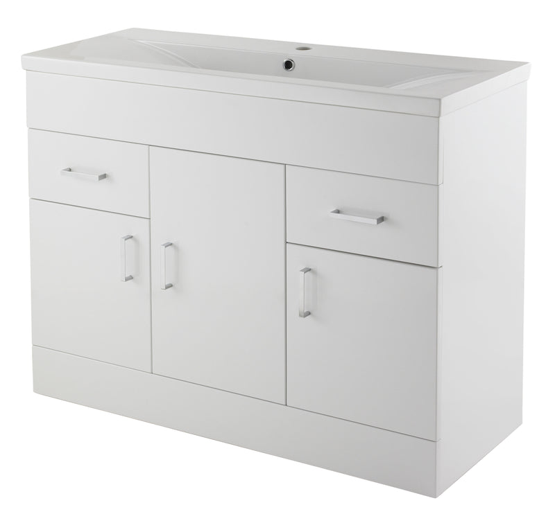 Nuie Eden 1000mm Gloss White floor standing vanity unit with minimalist basin