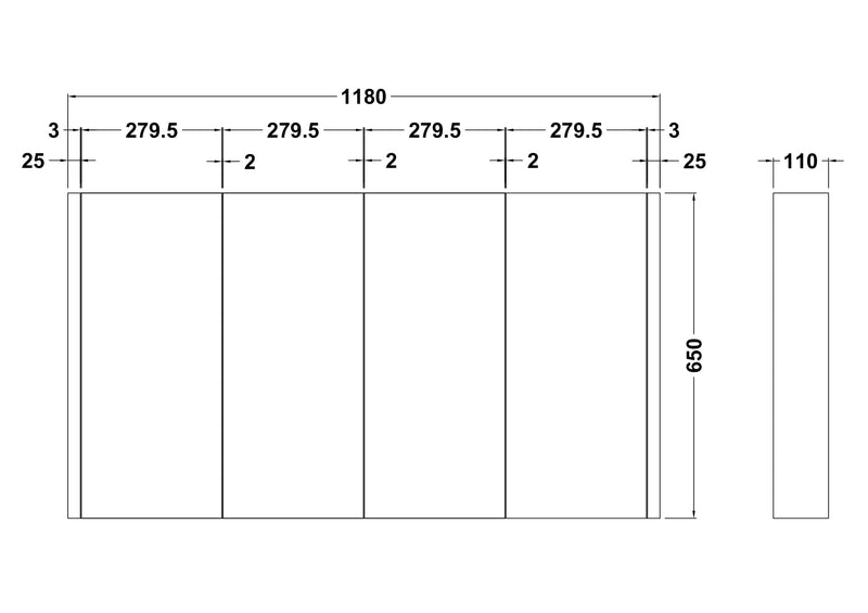 Nuie Eden 1180mm Gloss White wall hung mirror cabinet - dimensioned line drawing