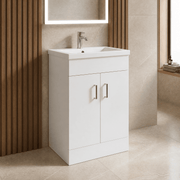Nuie Eden 500mm Gloss White floor standing vanity unit with mid-edge basin - bathroom lifestyle setting