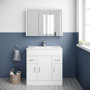 Nuie Eden 800mm Gloss White floor standing vanity unit with minimalist basin - bathroom lifestyle setting