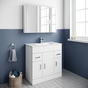 Nuie Eden 800mm Gloss White floor standing vanity unit with minimalist basin - bathroom lifestyle setting