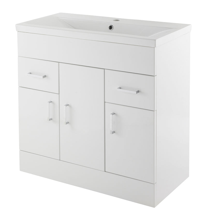 Nuie Eden 800mm Gloss White floor standing vanity unit with minimalist basin