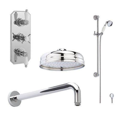 Nuie Edwardian Chrome Triple Thermostatic Shower Set with Arm, Fixed Head & Slide Rail Kit — SBT57TR2