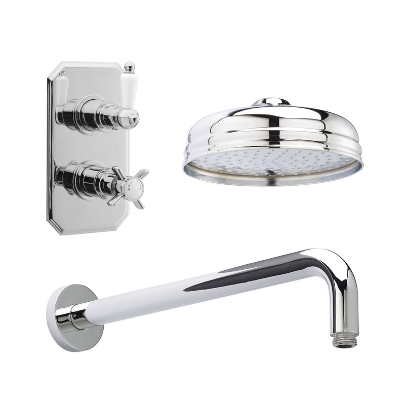 Nuie Edwardian Chrome Twin Thermostatic Shower Set with Arm, Fixed Head & Slide Rail Kit — SBT58TW1