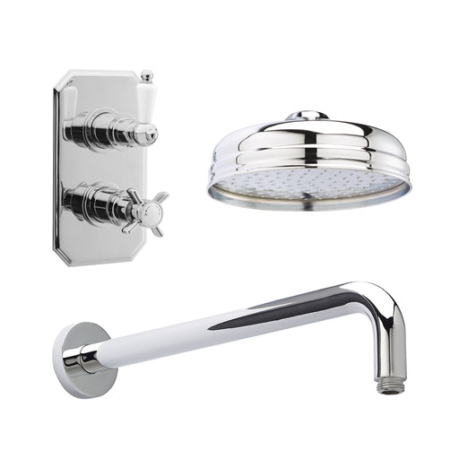Nuie Edwardian Chrome Twin Thermostatic Shower Set with Arm, Fixed Head & Slide Rail Kit — SBT58TW1