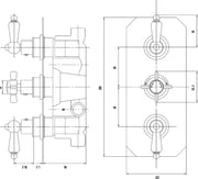 Nuie Edwardian Triple Thermostatic Shower Valve Chrome (A3057) line drawing