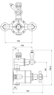 Nuie Edwardian Twin Thermostatic Shower Valve Chrome (A3056) line drawing