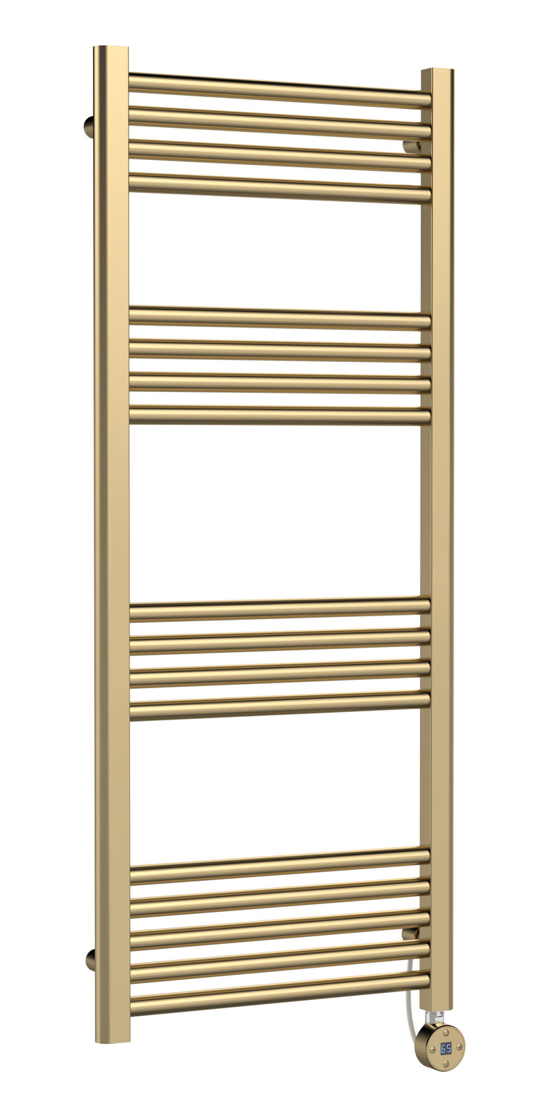 Nuie Brushed Brass 1200 x 500mm vertical electric heated towel rail