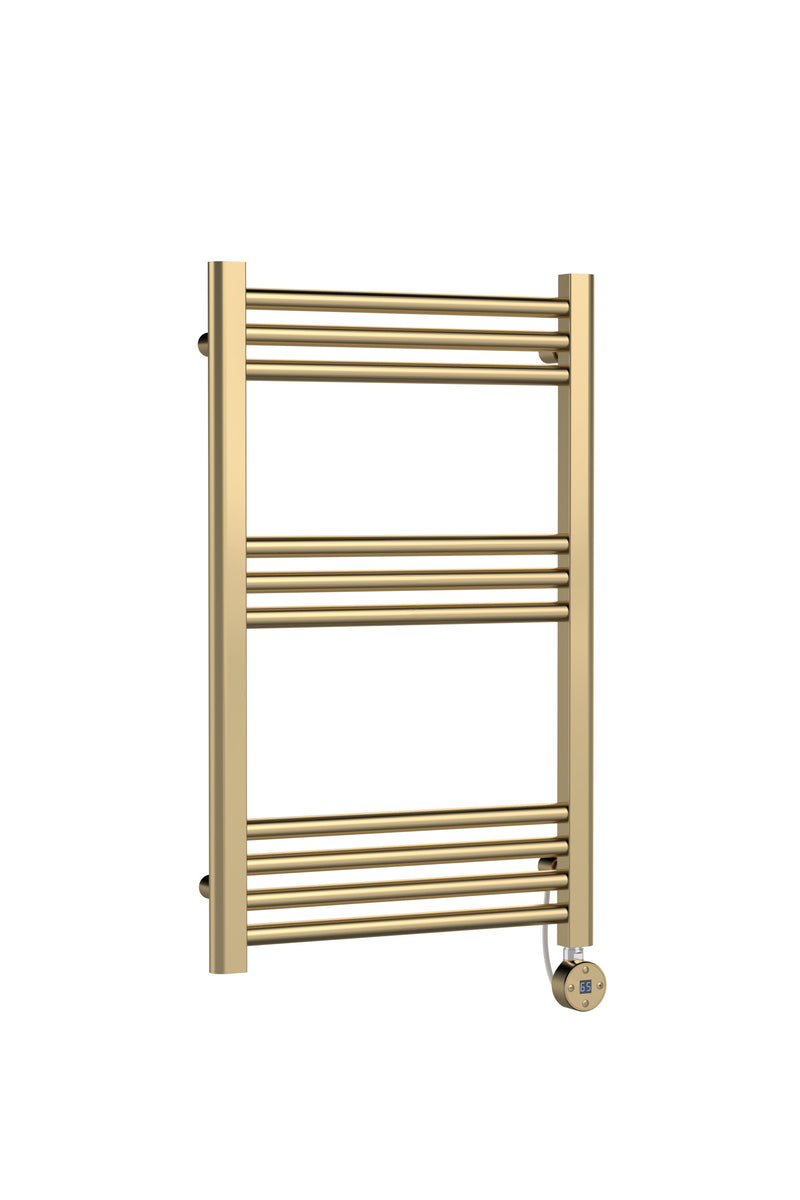 Nuie Brushed Brass 800 x 500mm vertical electric heated towel rail