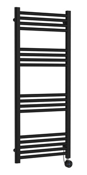 Nuie Matt Black 1200 x 500mm vertical electric heated towel rail