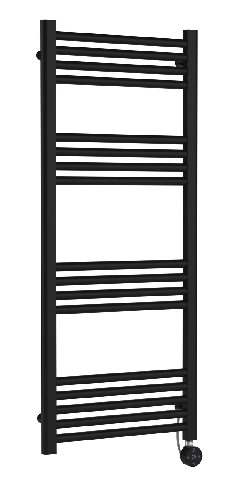 Nuie Matt Black 1200 x 500mm vertical electric heated towel rail