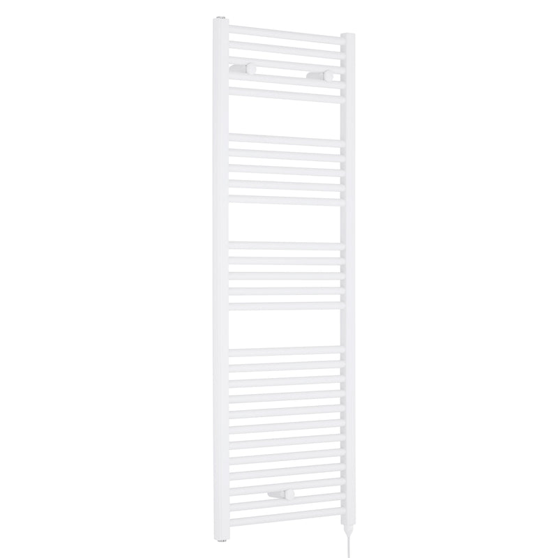Nuie White 1375 x 480mm vertical electric heated towel rail