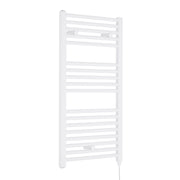 Nuie White 920 x 480mm vertical electric heated towel rail