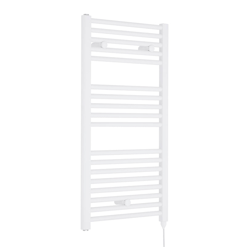 Nuie White 920 x 480mm vertical electric heated towel rail