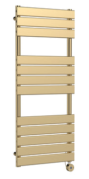 Nuie Brushed Brass 1213 x 500mm vertical electric flat panel heated towel rail