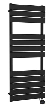 Nuie Matt Black 1213 x 500mm vertical electric flat panel heated towel rail