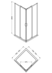 Nuie Ella Corner Entry Shower Enclosure (All Sizes) line drawing