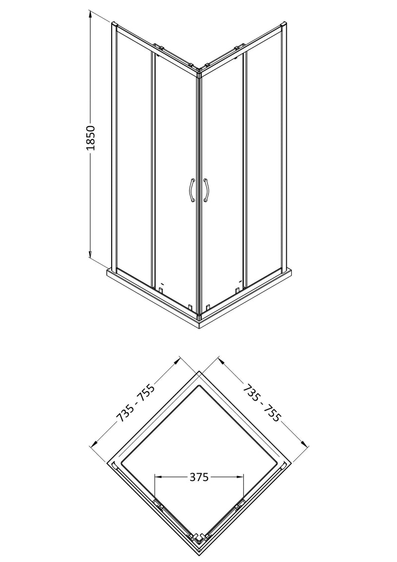 Nuie Ella Corner Entry Shower Enclosure (All Sizes) line drawing