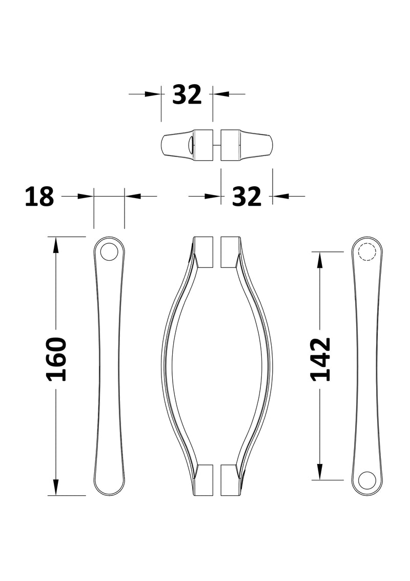 Nuie Ella Rounded Enclosure Handle Chrome (HAN009AA) line drawing