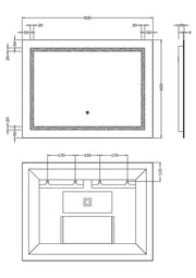 Nuie Enif 800x600mm LED touch sensor mirror dimensions diagram