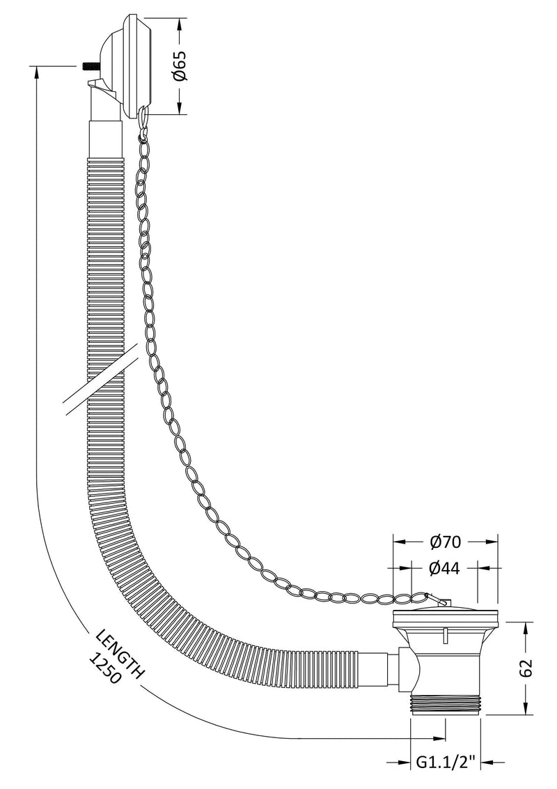 Nuie Extended Retainer Bath Waste with Overflow line drawing