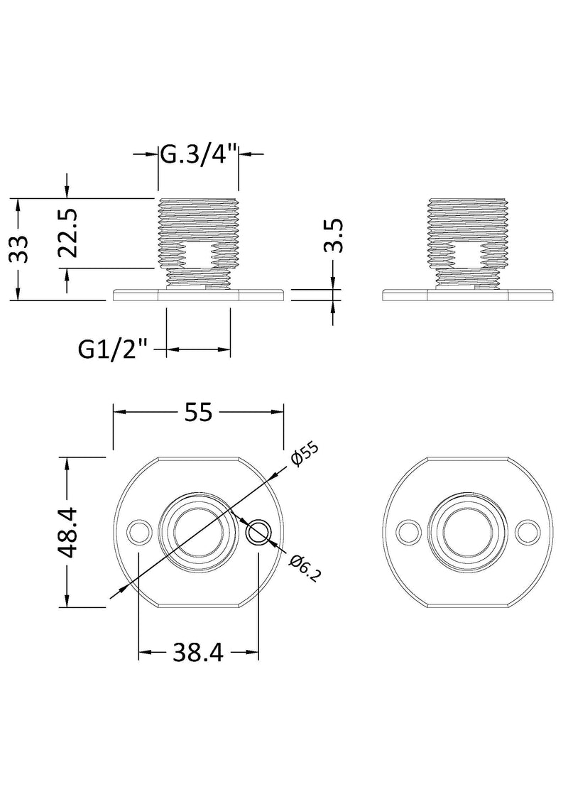 Nuie Fast-Fit Bracket for Bar Thermostats Chrome (A315) line drawing