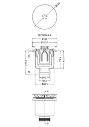 Nuie Fast Flow Shower Tray Waste line drawing