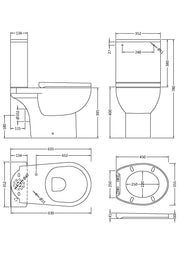 Nuie Fay rimless close coupled toilet line drawing with dimensions