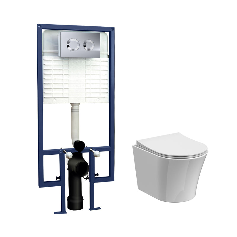 Nuie Fenton 5-in-1 wall hung toilet pack with chrome flush button