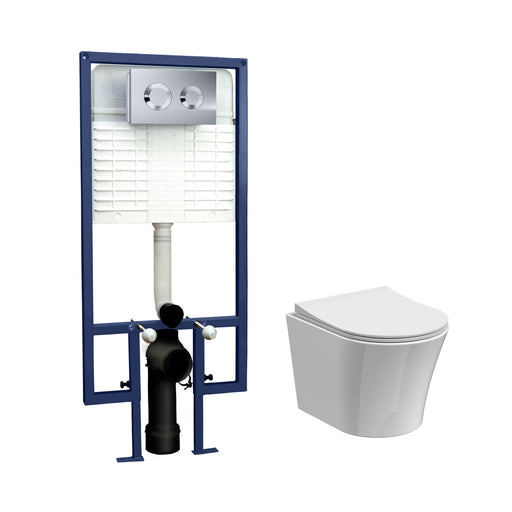 Nuie Fenton 5-in-1 wall hung toilet pack with chrome flush button