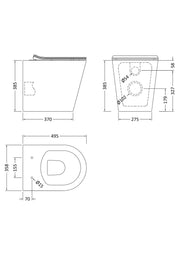 Nuie Fenton rimless back to wall toilet pan line drawing with dimensions