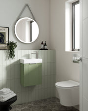 Nuie Fenton rimless wall hung toilet pan in a contemporary bathroom