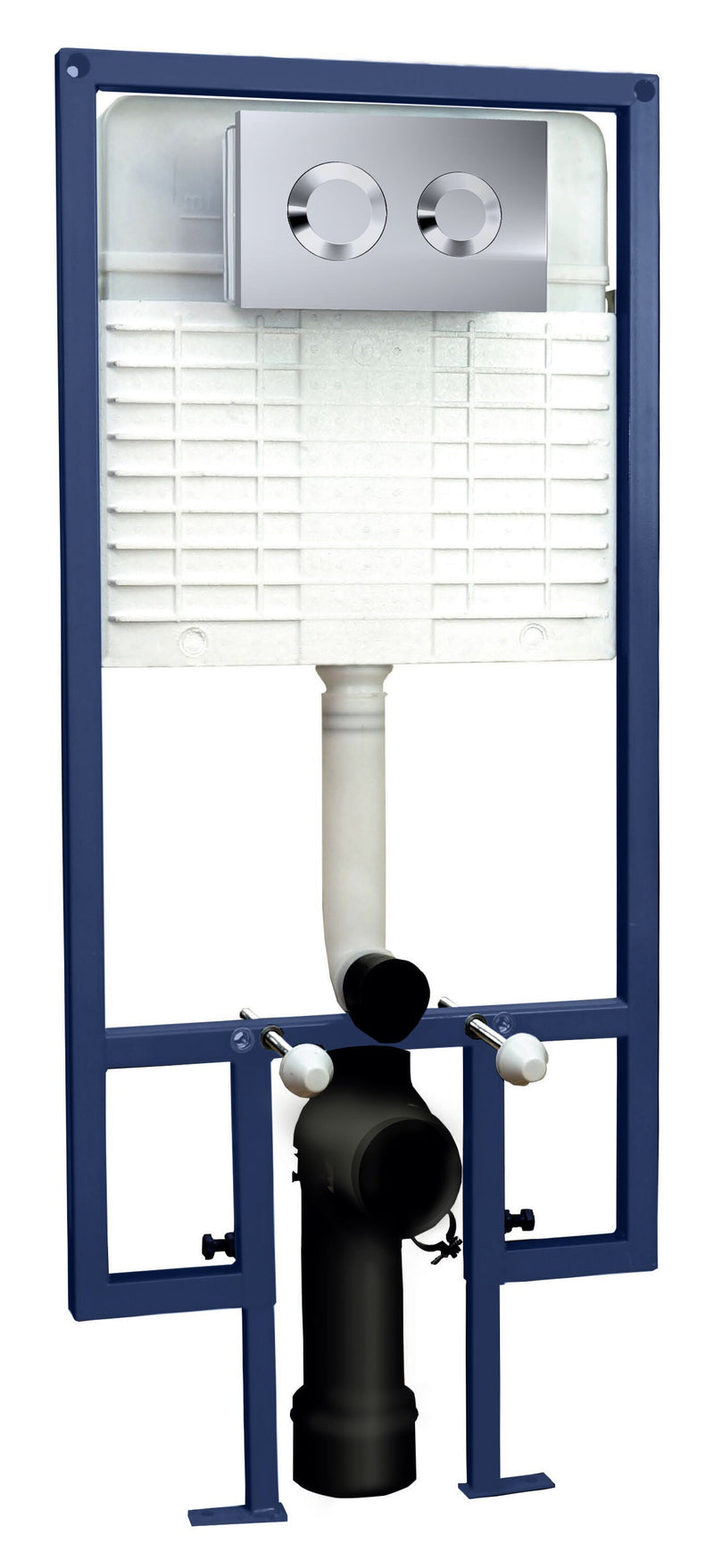 Nuie Fenton wall hung pan with full height wall frame and chrome round flush plate