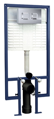 Nuie Fenton wall hung pan with full height wall frame and chrome square flush plate