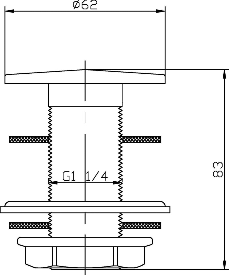Nuie Flip Basin Waste Chrome (ER02) line drawing