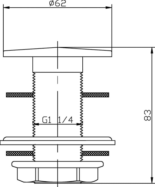 Nuie Flip Basin Waste Chrome (ER02) line drawing