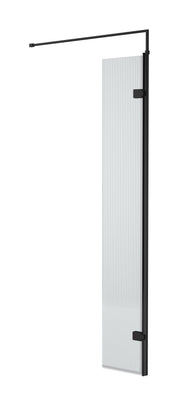 Nuie Fluted 300mm Return Screen 1850mm - Matt Black With Support Bar
