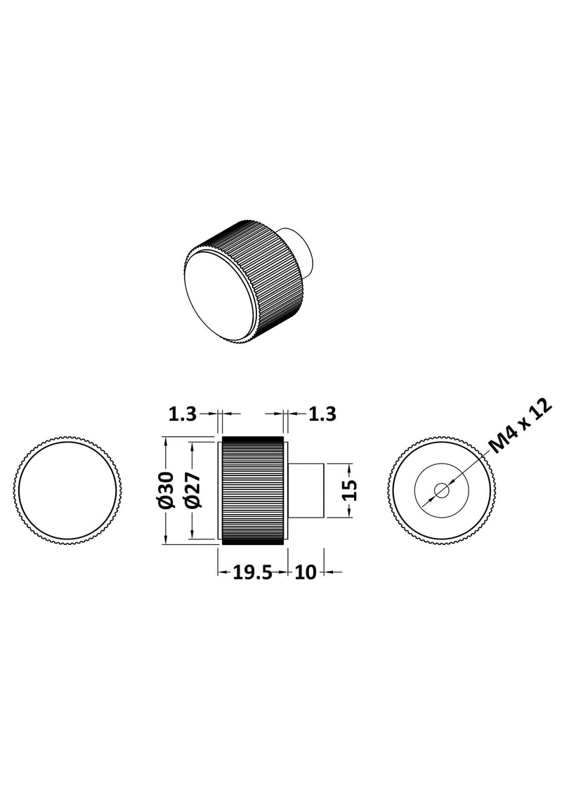 Nuie Fluted Furniture Knob line drawing