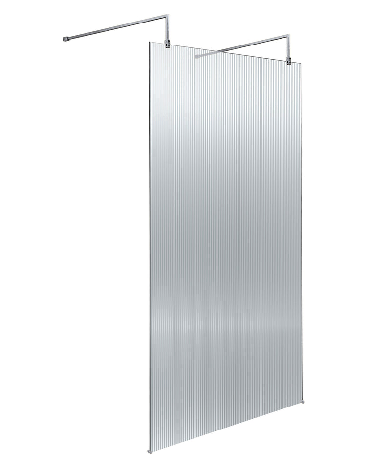 Nuie Fluted Wetroom Screen with Support Arms 2091mm (All Sizes) in 1000mm Chrome (NWAF1910)