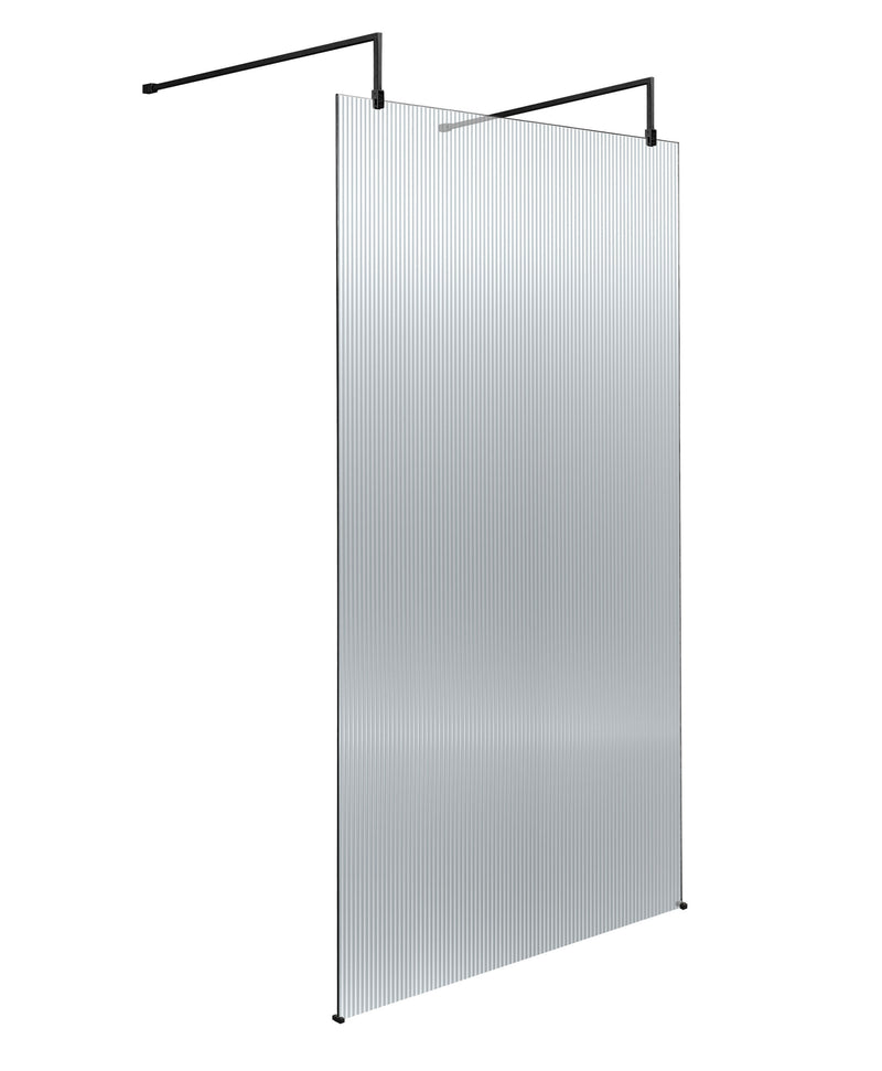 Nuie Fluted Wetroom Screen with Support Arms 2091mm (All Sizes) in 1000mm Matt Black (NWAF1910BP)