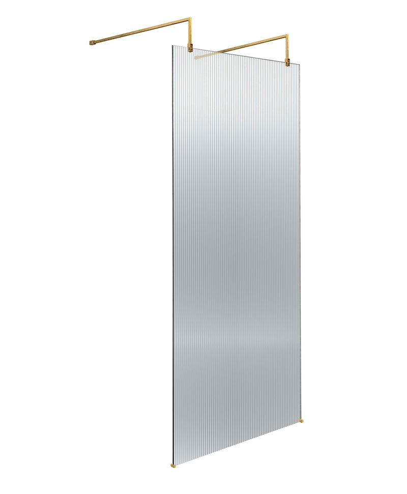Nuie Fluted Wetroom Screen with Support Arms 2091mm (All Sizes) in 760mm Brushed Brass (NWAF1980BB)