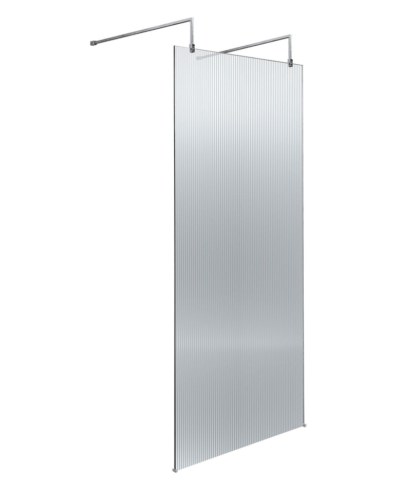 Nuie Fluted Wetroom Screen with Support Arms 2091mm (All Sizes) in 760mm Chrome (NWAF1980)