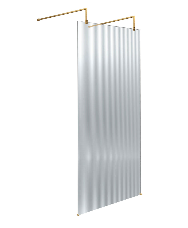 Nuie Fluted Wetroom Screen with Support Arms 2091mm (All Sizes) in 900mm Brushed Brass (NWAF1990BB)
