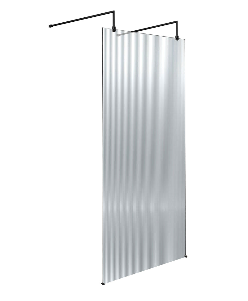 Nuie Fluted Wetroom Screen with Support Arms 2091mm (All Sizes) in 900mm Matt Black (NWAF1990BP)