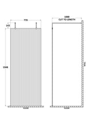 Nuie Fluted Wetroom Screen with Support Arms 2091mm (All Sizes) line drawing