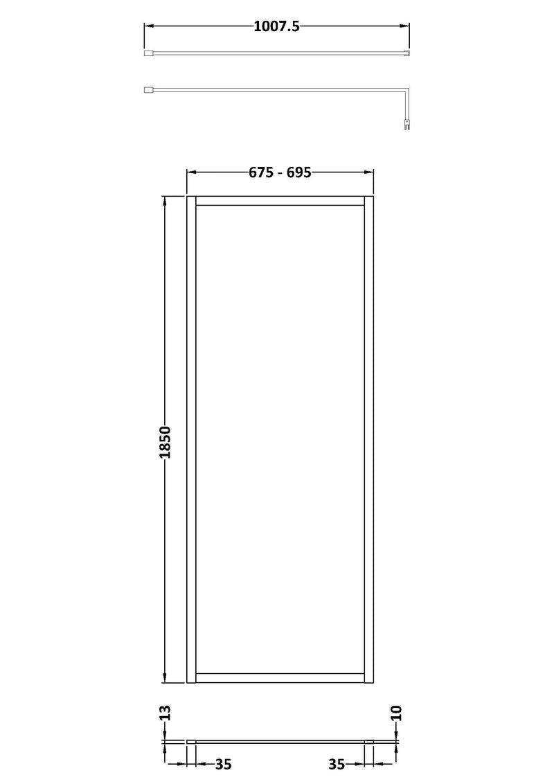 Nuie Framed Wetroom Screen 1850mm (All Sizes) line drawing