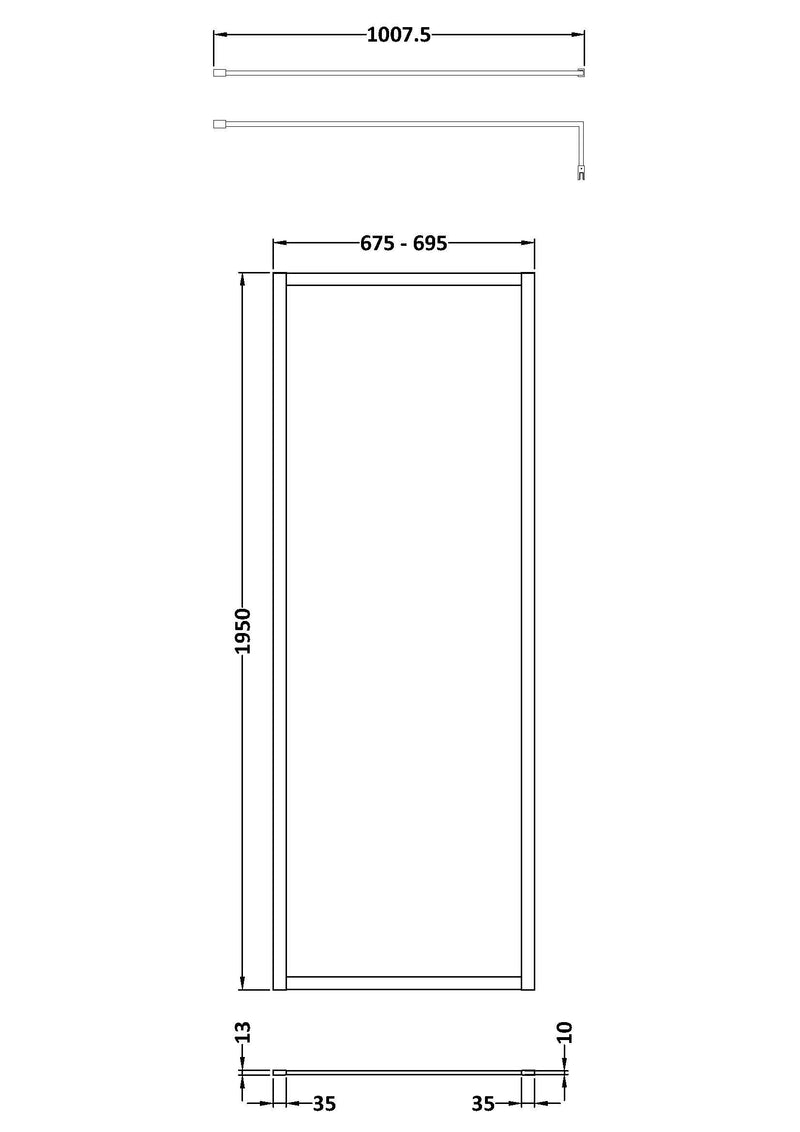 Nuie Framed Wetroom Screen 1950mm (All Sizes) line drawing